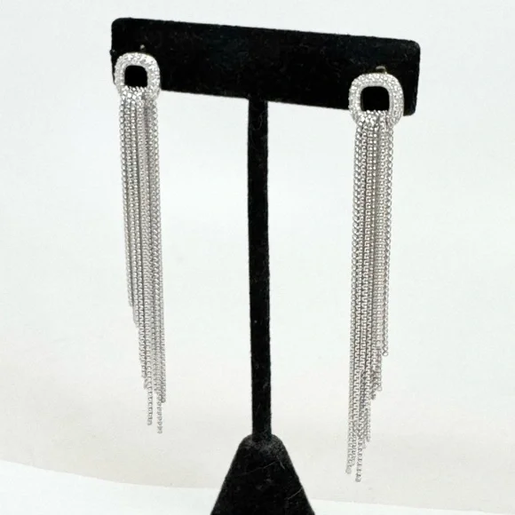 David Yurman Diamond Cushion Dangle Drop Box Chains Tassel Earrings .925/14K - Picture 1 of 8